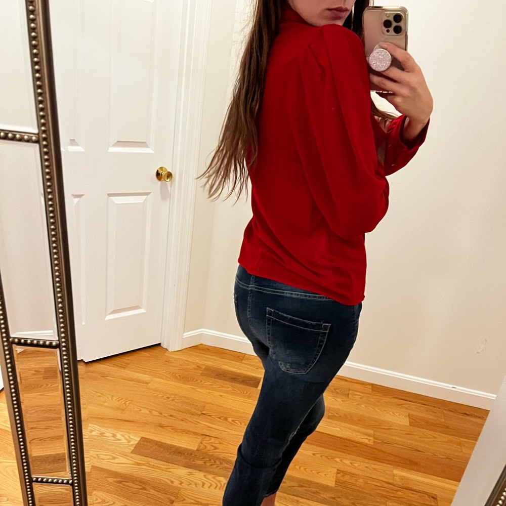 Zara Flowy Lace Detail Shirt Blouse Red - Picture 8 of 11